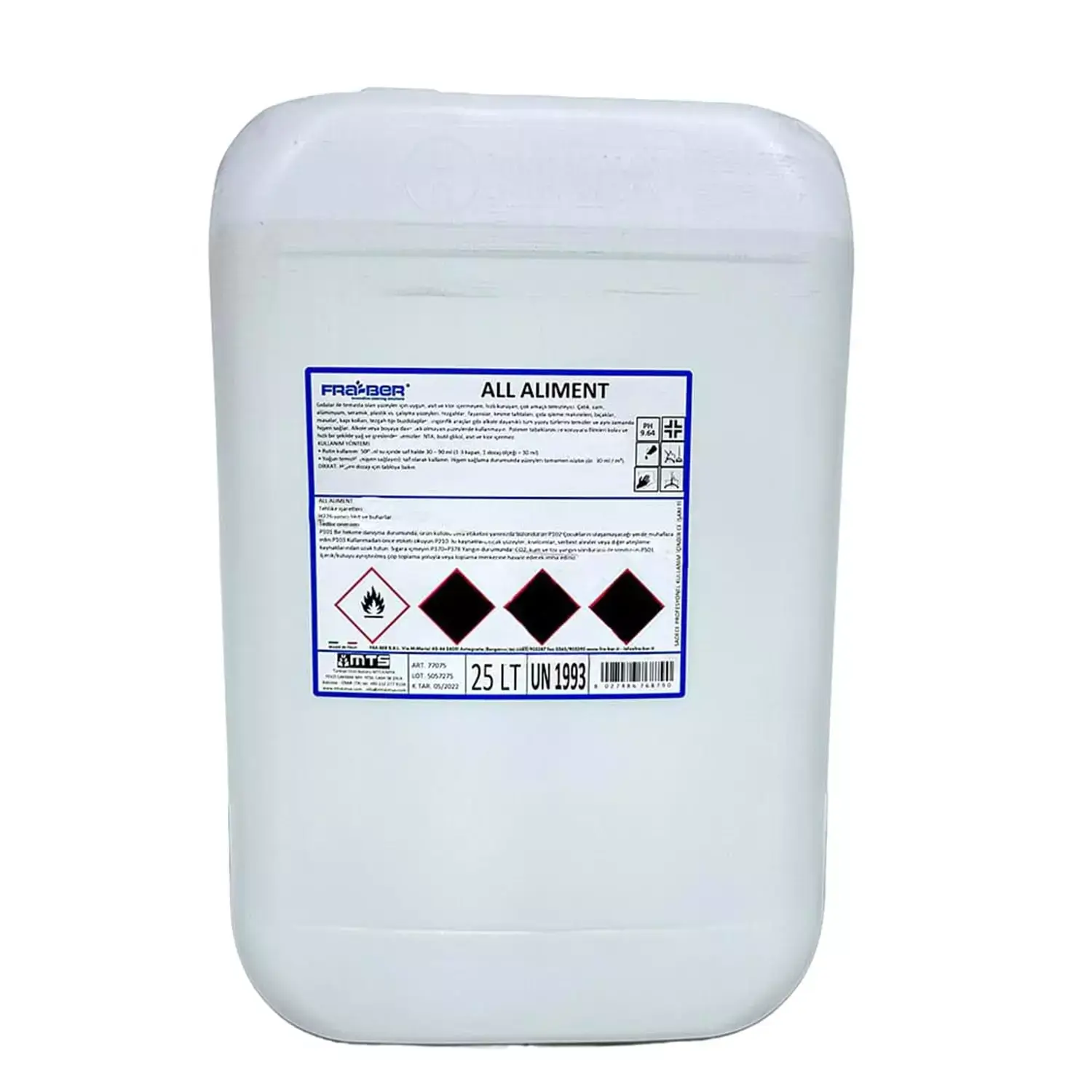Fra-Ber All Aliment Alkol Bazlı Yüzey Temizleyici Ve Dezenfektan (1-10 Konsantre) 25 lt Fra-Ber All Aliment Alkol Bazlı Yüzey Temizleyici Ve Dezenfektan (1:10 Konsantre) 25 lt - Görsel 1